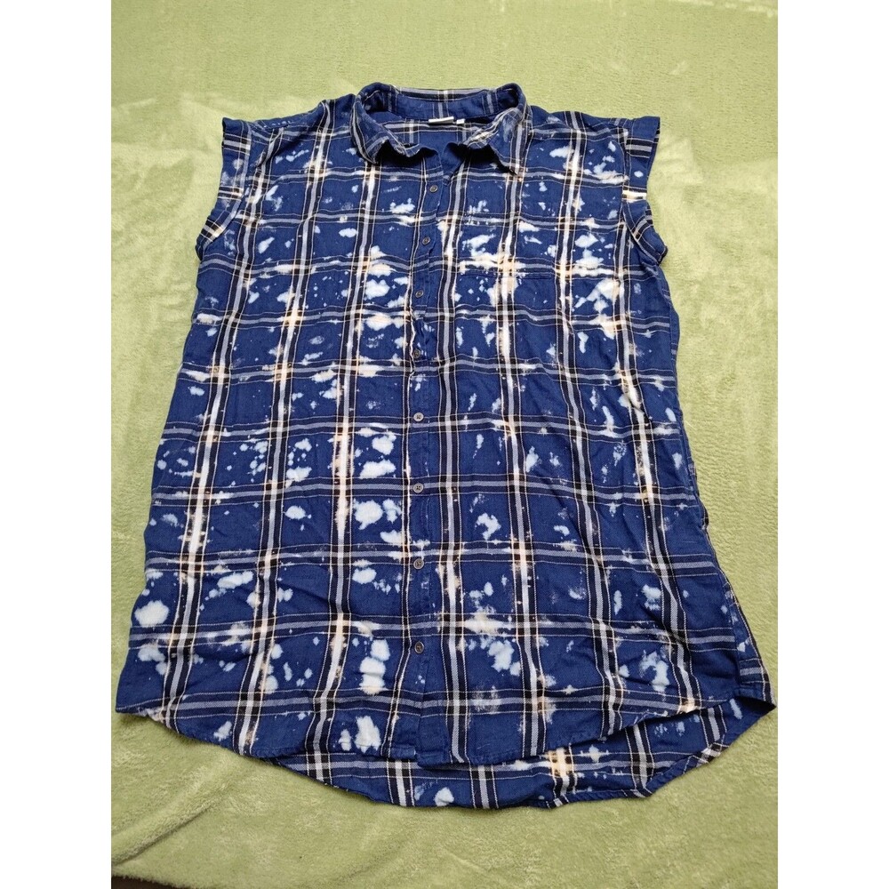 True Craft Women’s  1XL Blue Flannel  Tie-dye Pocket Sleeveless